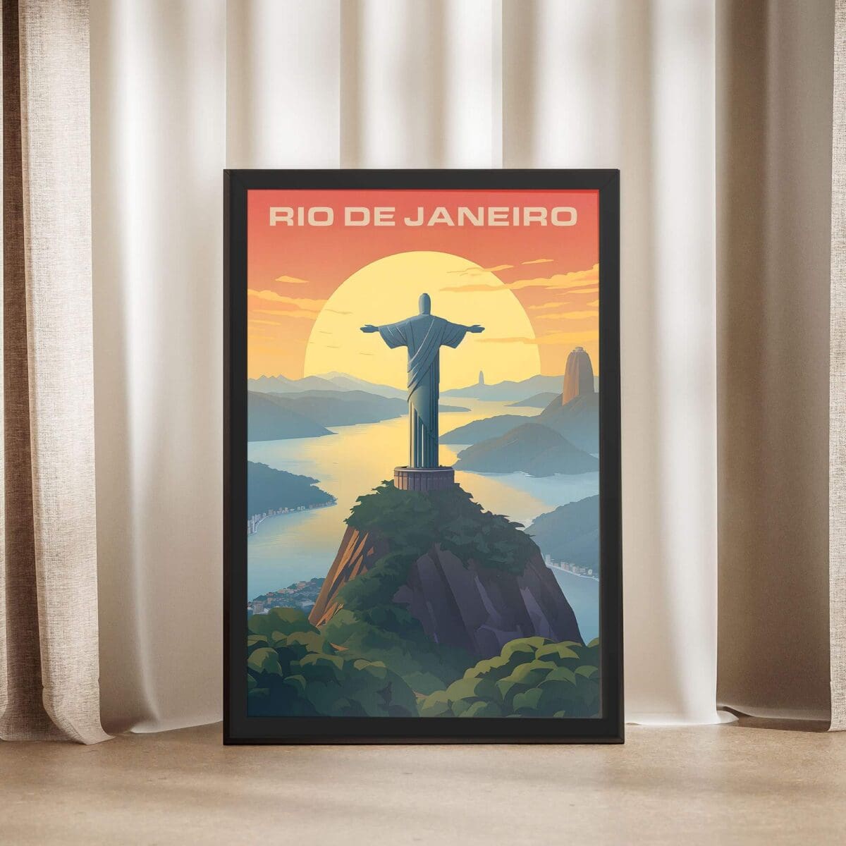 Rio De Janeiro Christ The Redeemer Sunset Poster United World Memories