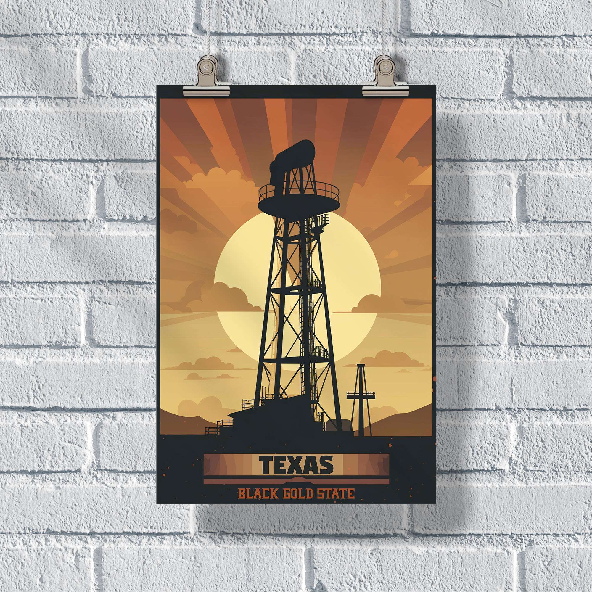 Texas Black Gold State Poster  United World Memories