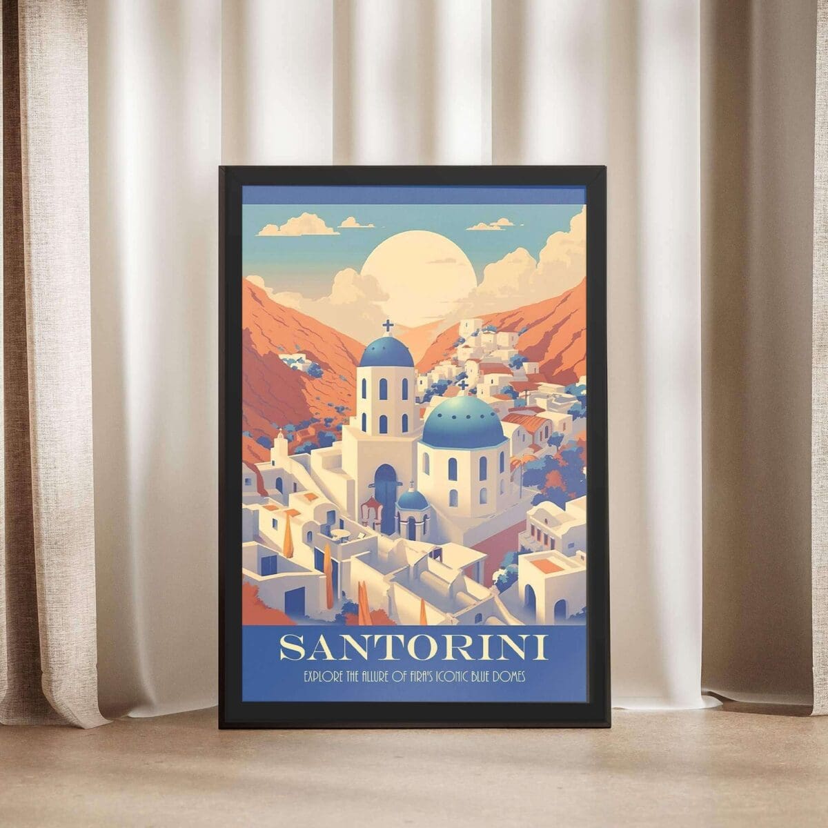 Santorini Explore The Allure Of Fira's Iconic Blue Domes Framed Poster