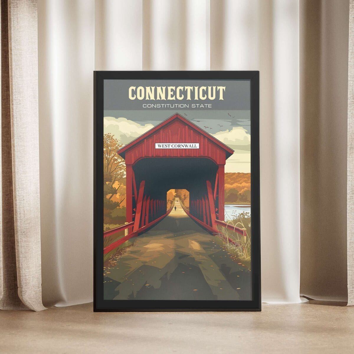 Connecticut West Cornwall Covered Bridge Framed Poster UnitedWorldMemories