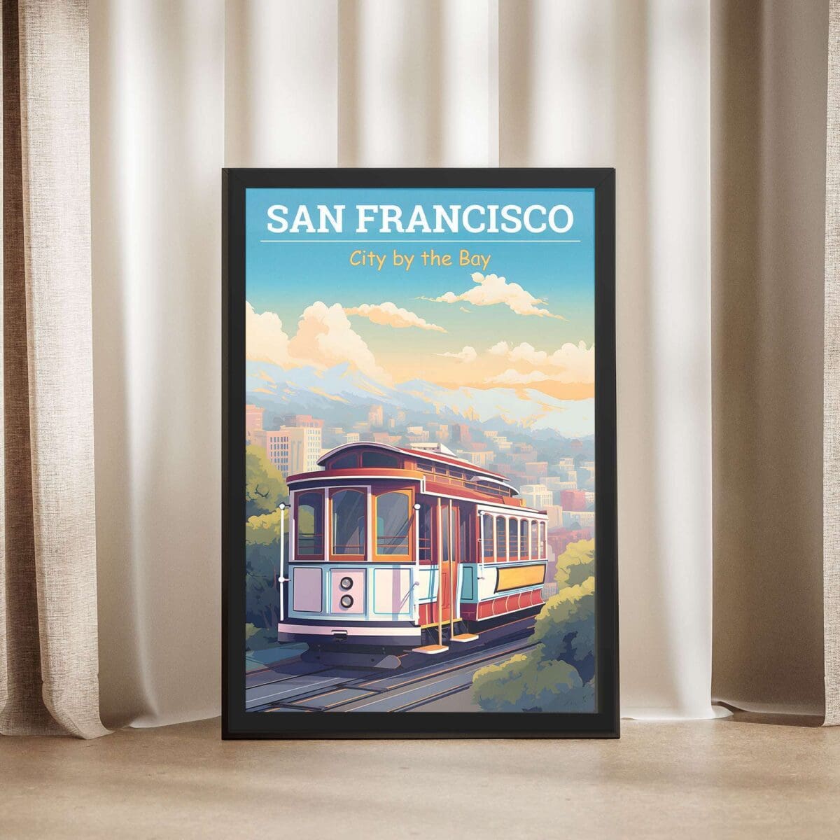 San Francisco City By The Bay Cable Car Framed Poster