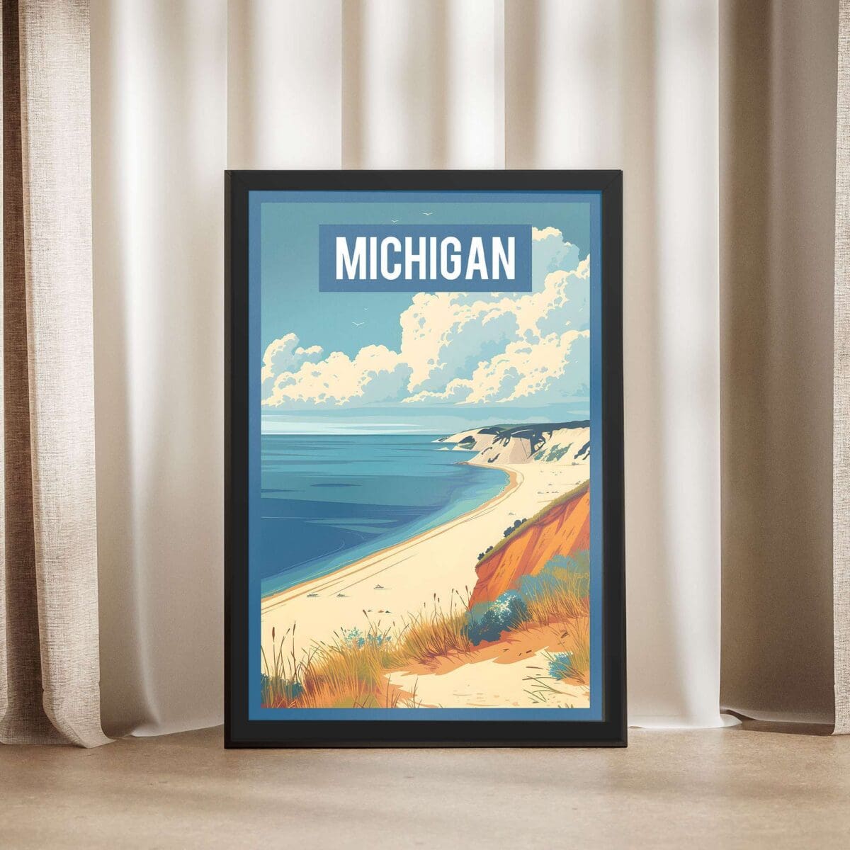 Michigan Sleeping Bear Dunes Retro Framed Poster