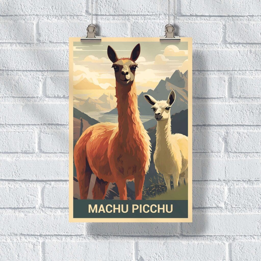 Machu Picchu Llamas Poster