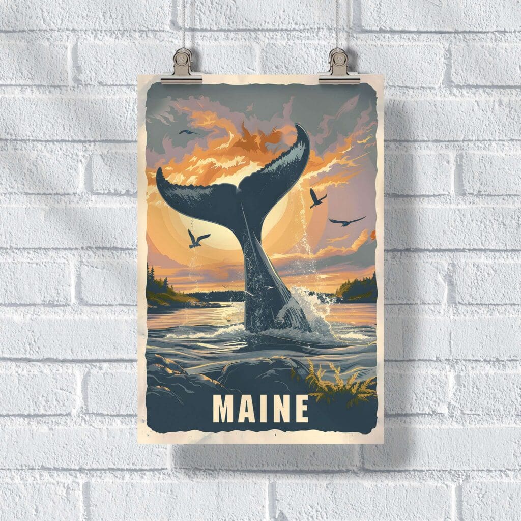 Maine Whale Poster UnitedWorldMemories