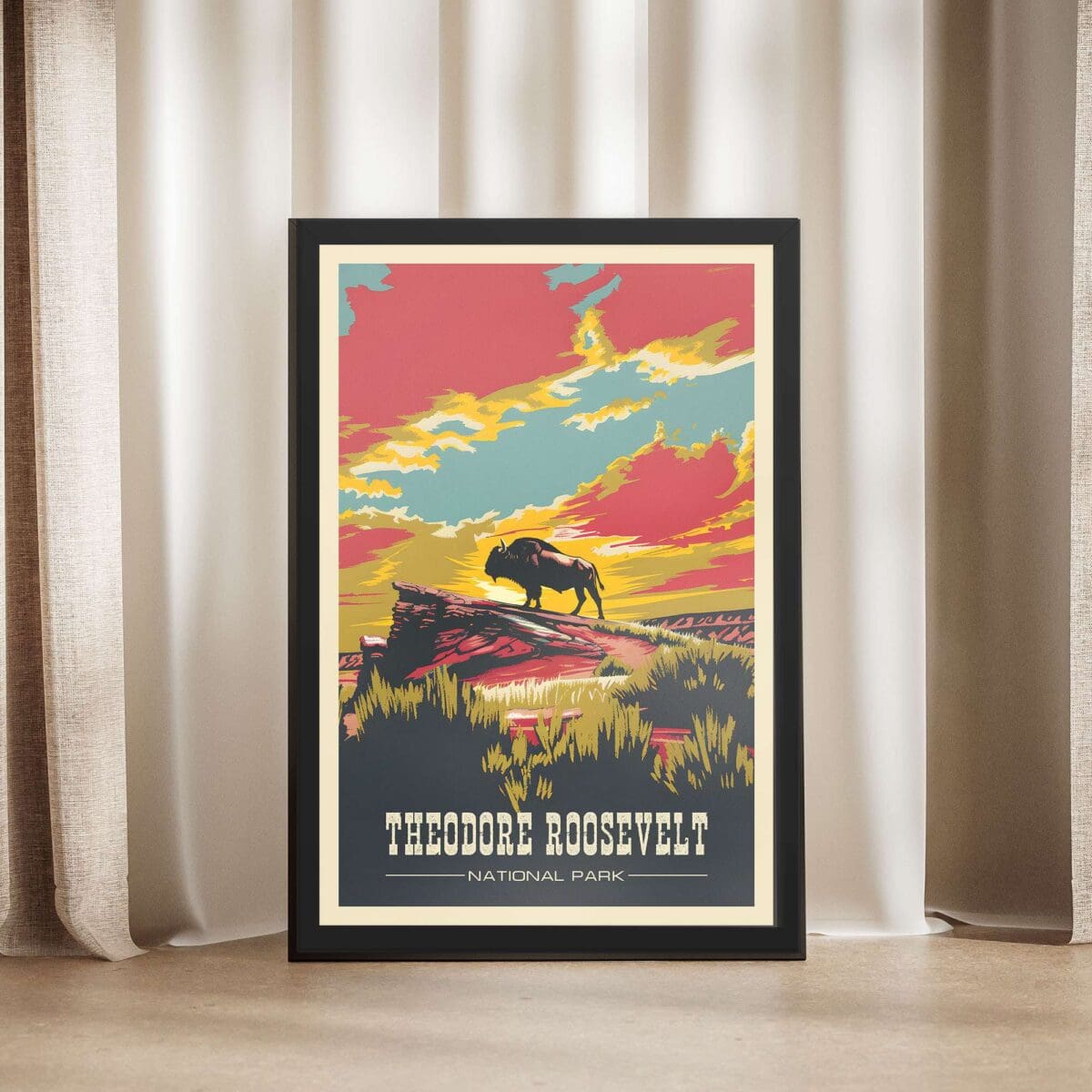 Theodore Roosevelt National Park Bison Majesty Framed Poster UnitedWorldMemories